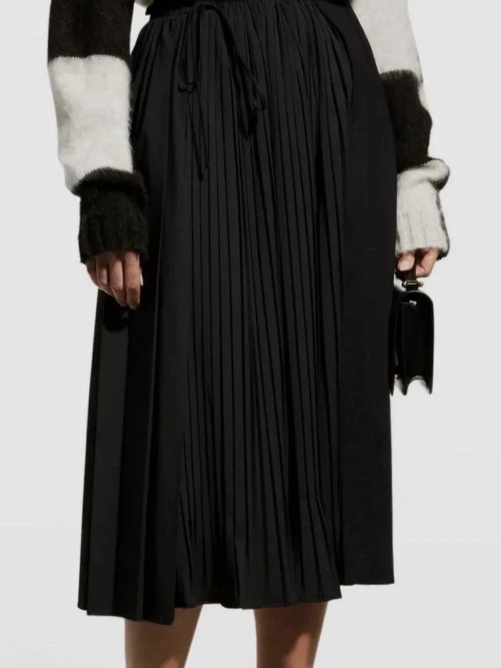 MEIMEIJ Asymmetrical Pleated Midi Skirt US 8 Black Made in Italy IT 44